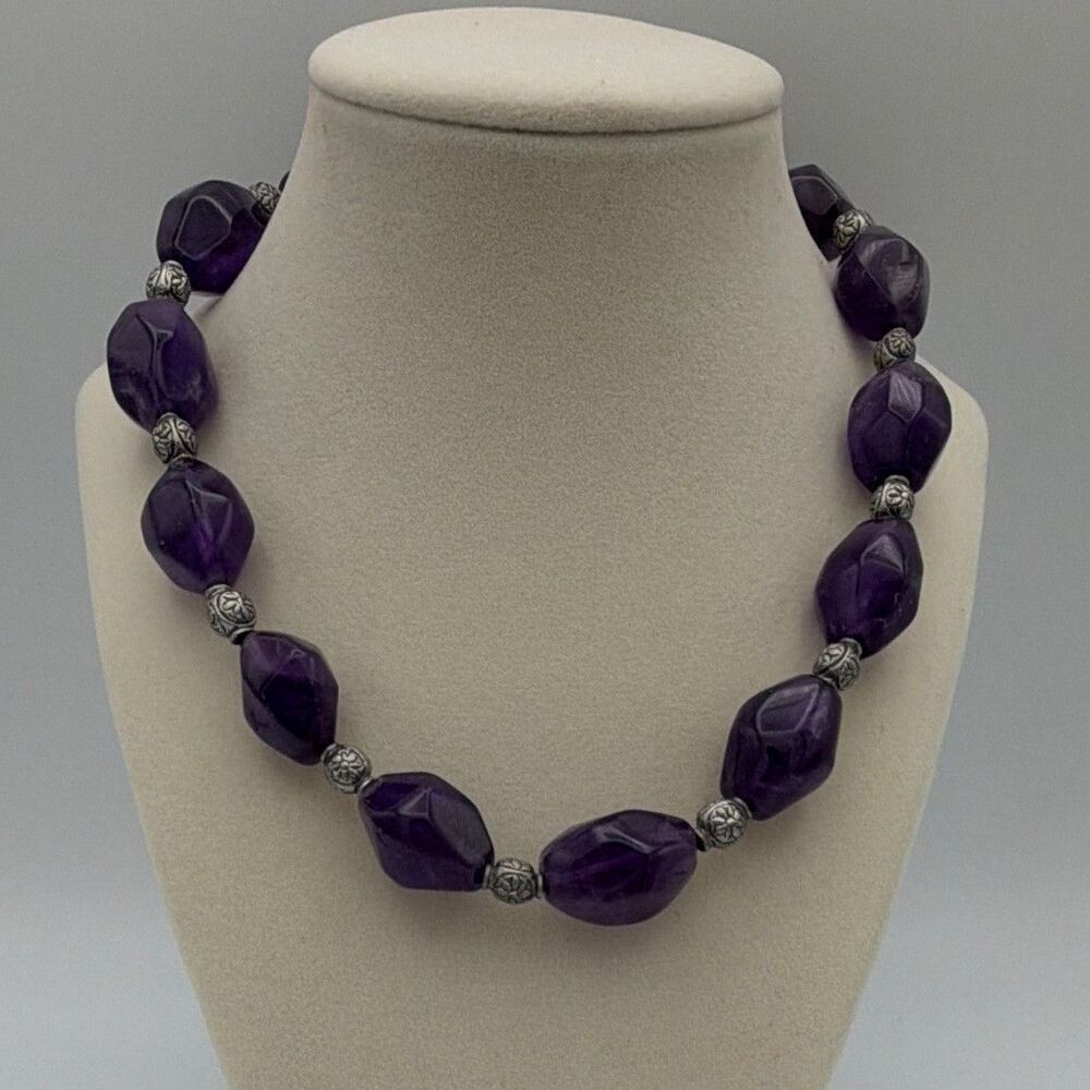 Amethyst Purple Faceted Beaded Necklace Silver Tone Toggle Clasp 19-24in